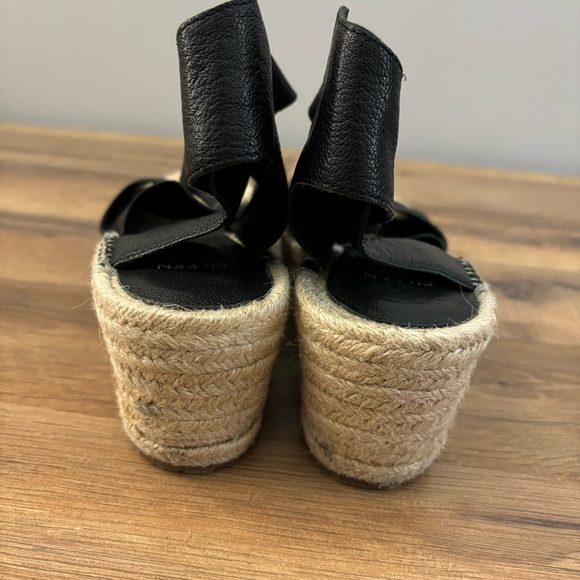 Eileen Fisher Black Leather Willow Espadrille Wedge Sandal Women’s - Picture 5 of 11